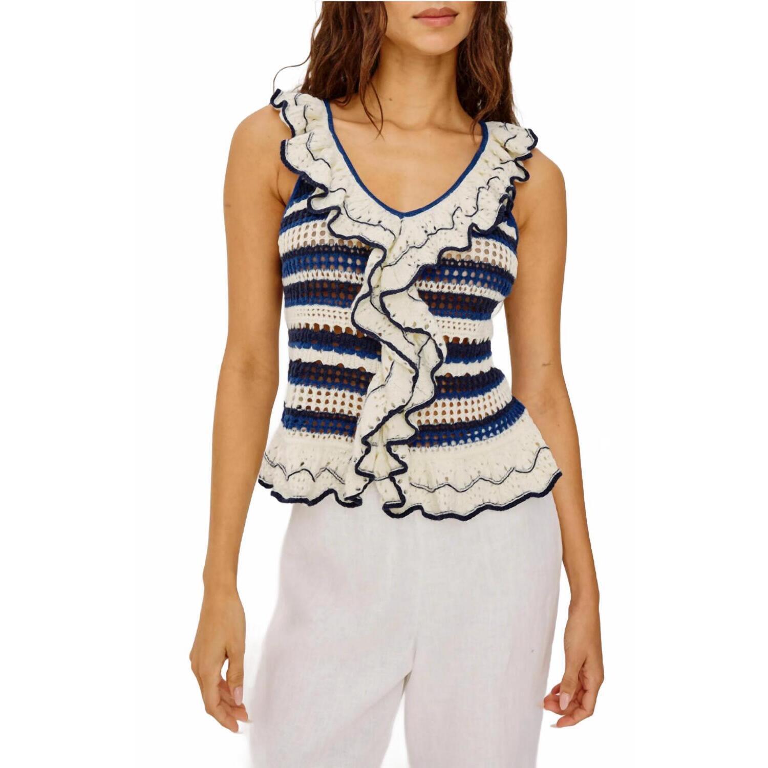 New Rails Luci Top With Ruffle In Crete Stripe